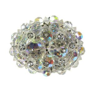 Brooch Silvertone Aurora Borealis Beads Pin MOD Vintage 1950 1960 FLAW